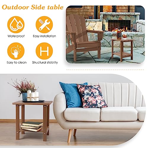 Apolimi Adirondack Outdoor Side Table, 2-Tier Sturdy Patio End Table Weather Resistant, 16.5" Solid Side Table for Patio, Pool, Porch - color: Teak