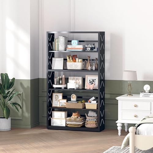 Polup Metal Bookshelf, 5 Tier Wide Bookcase with Adjustable Shelves, Tall Black Book Shelf with Bookends, Large Display Shelves for Living Room, Home Office, Library - color: Black, size: 5 Tier-31" W