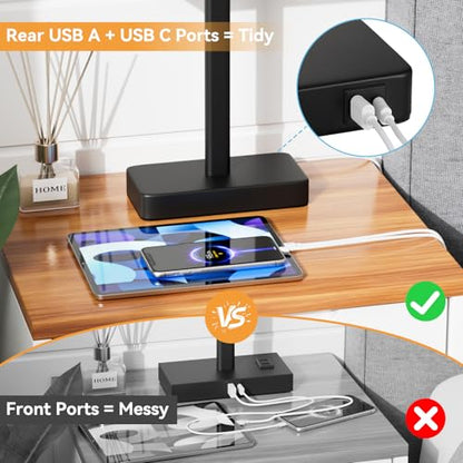 Hong-in Touch Lamps for Bedroom - 3-Way Dimmable Bedside Lamps Set of 2 with USB C+A, Beige Modern Table Lamp for Night Stands, Desk Lamp for Living Room Nightstand End Tables Bed Side - color: B. Beige&Black
