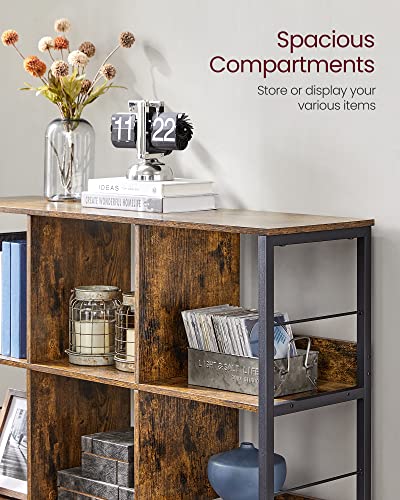 VASAGLE Bookshelf, Bookcase, 9 Cubes Storage Organizer, Industrial Open Display Shelf, for Bedroom, Office, Living Room, Metal Frame, Rustic Brown and Black ULLS112B01 - size: 11.8"D x 39.4"W x 40.6"H