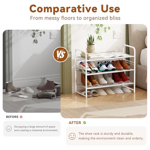 Simple Shoe Rack, 3 Tier Heavy Duty Metal Shoe Shelf 27 Inch Wide, White - color: White, size: 3 Tier
