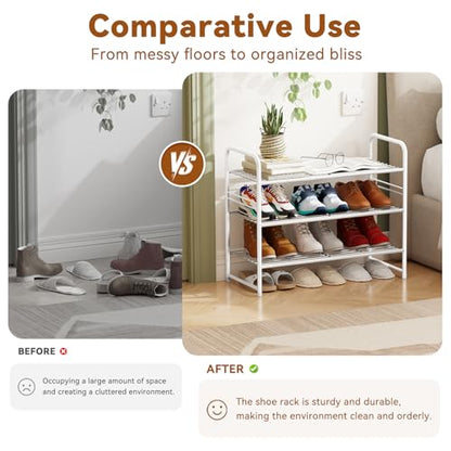 Simple Shoe Rack, 3 Tier Heavy Duty Metal Shoe Shelf 27 Inch Wide, White - color: White, size: 3 Tier
