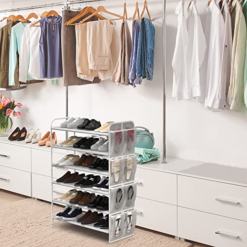 Simple Houseware 6-Tier Shoe Rack Storage Organizer w/Side Hanging Bag, Grey - color: Grey
