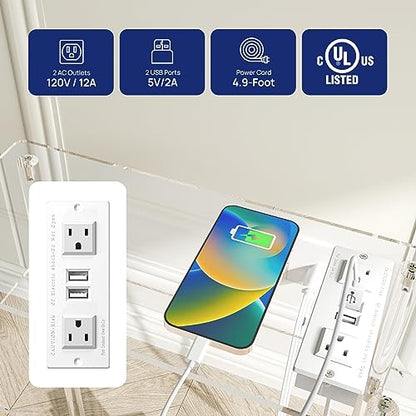 HMYHUM Acrylic Narrow Side Table with Charging Station, 7" Width, 3 Tier Small End Table for Small Spaces, Skinny Nightstand/Bedside Table with USB Ports & Outlet, Clear - size: 3-tier