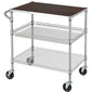 Finnhomy 3 Tier Heavy Duty Commercial Grade Utility Cart with Wood Top, Wire Rolling Cart with Wheels and Handle Bar, Kitchen Carts on Wheels, Metal Cart with 600 LBS Capacity, Chrome - style: 30“L Chrome