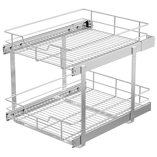2 Tier Pull Out Cabinet Organizer 18" W X 22" D, Chromed, Full Slide Out | For Kitchen Organizers and Storage, Pull Out Drawers For Cabinets Capacity Heavy Duty Caddy, Cabinet Shelves, Bathroom Pantry - color: 2 Tier - Chrome-Plated, size: 18" W X 22" D