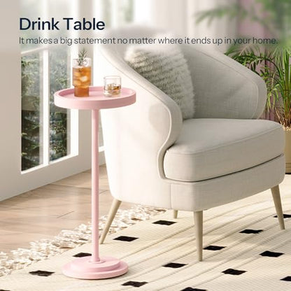 HOOBRO Small Round Side Table, Drink Table, Coffee Martini Table with Pedestal Accent for Small Spaces in Living Room, Bedroom, Sofa Couch, Pink KK168BZ01 - color: Pink