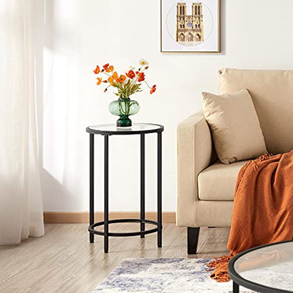 Yaheetech 16'' Round Glass End Table, Black Iron Open-Frame Ring Nightstand | Tempered Glass Top Side Table for Living Room, Iron Frame Holds 88 lb, Open Ring Base, 24'' Height Fits Sofa Arms