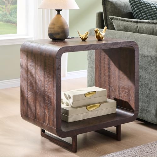 IFGET 23.6" Modern End Table, 2 Tier Side Table with Charging Station, Simple Bedside Table with Open Storage Shelf, Outlet, Wooden Nightstand for Bedroom, Living Room, Study, Easy Assembly, Brown - color: Brown, size: 1 Piece