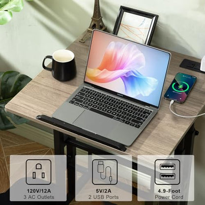 Hadulcet Mobile Standing Desk Adjustable Height with Charging Station | Standing Computer Desk, Standing Adjustable Laptop Cart with Wheels for Home Office Classroom Light Grey - color: Light Grey, size: 23.6" With Charging Station