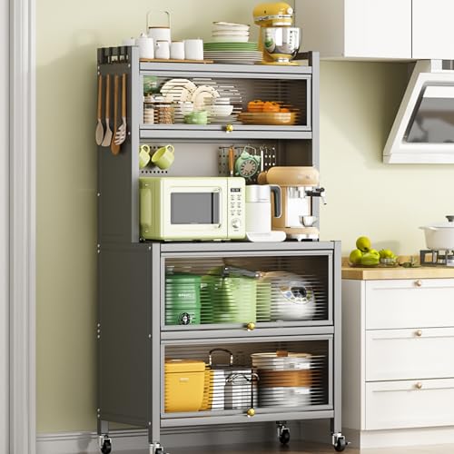 5 Tier 63" Black Metal Kitchen Storage Cabinets with 10 Hooks,Microwave Stand,Kitchen Storage Rack for Home, Office,Pantry - color: Black, size: 5 Tier Cabinets