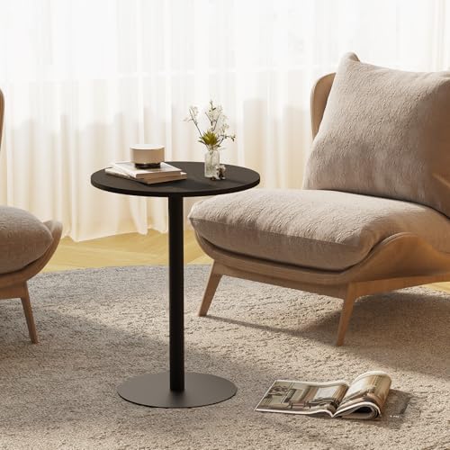 Round Side Table, C Shapde End Table for Sofa, Tv Trays Table, Small Snack Table with Metal Leg for Living Room, Bedroom, Bedside, Office (Black) - color: Black