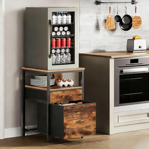 Herture Mini Fridge Stand, Small Refrigerator Stand with 3 Storage | Stand for Mini Fridge, Heavy Duty 18.11" L* 18.11" W Tabletop, for Kitchen,Dorm,Apartment,Office,Bedroom Rustic Brown HB03BXN - color: Rustic Brown, size: 18.11" L* 18.11" W