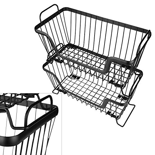 LOTTS Stackable Wire Basket, Metal Pantry Basket, Storage Organizer Bin with Handles, Fruit Basket for Kitchen Cabinets, Pantry, Closets, Bedrooms, Bathrooms (12.66.57.6") - 3 Pack - size: 3 Pack