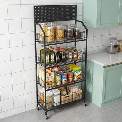 4 Tier Supermaket Snack Rack Display Stand, Retail Display Shelves with Hooks & Wheels, Metal Snack Shelf for Store Home Kitchen, Black Chip Rack Display Stand (4 Tier（60cm）) - size: 4 Tier（23.6inch）