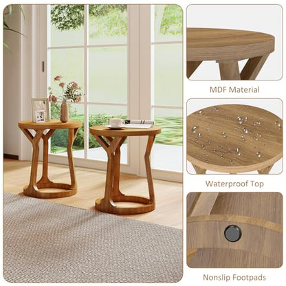 Kinfant Accent Side Table - Vintage Wood End Table Sofa Table with Bottom Shelf for Living Room, Bedroom, Office (2-Pack-Brown) - style: 2-pack-Brown