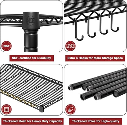 PrimeZone 6 Tier Wire Shelving with Wheels 79''H 1500lbs Storage Shelves NSF Certified Heavy Duty Steel Metal Shelf Adjustable Rolling Rack Kitchen Garage Closet Pantry Laundry 79''HX36''WX16''D 2Pcs - size: 36" W x 16" D x 79" H