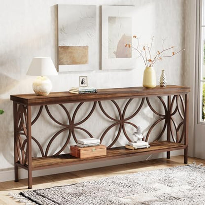 Tribesigns 70.9-Inch Narrow Sofa Table, Industrial Long Sofa Table Behind Couch, Entry Console Table with Storage for Entryway, Living Room, Foyer, Unique Design, Brown Glossy - color: Brown Glossy
