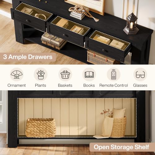 Tribesigns 70.9-Inch Long Console Table with 3 Drawers, Farmhouse Entryway Table with Storage, Rectangular Narrow Sofa Table Behind the Couch, Accent Table for Hallway, Living Room, Entry, Black - color: Black