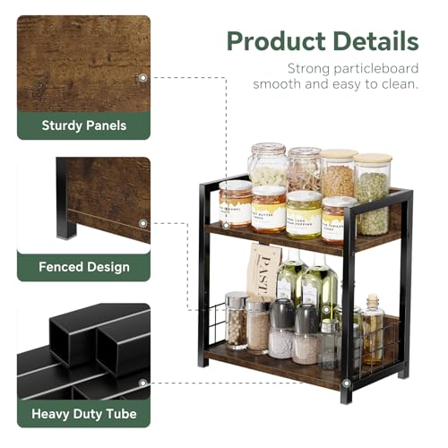 Simple Trending Countertop Shelf Organizer, 2 Tier Kitchen Spice Rack, Coffee Bar Station Storage, for Kitchen Cabinet Bathroom Living Room, Brown, M
