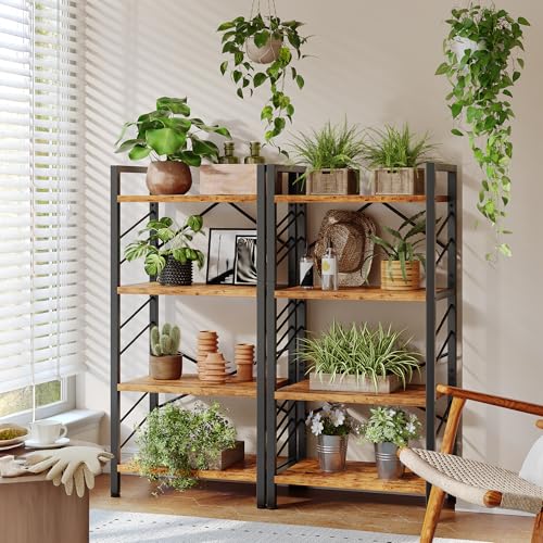 DurayLoly 2 Pieces 4 Tier Bookshelf for Narrow Space, Rustic Brown | Small Space Dwellers , Sidebars and Metal Frame - color: Rustic Brown, size: 4 Tier - 2 pcs
