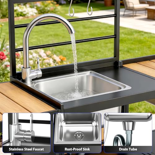 LEVELEVE Modular Outdoor Kitchen Island 4-Piece Set, Aluminum Outdoor Prep Station Grill Cart with Independent Sink, Storage Cabinets & Shelves for Backyard Patio Deck - size: 4-Pieces Set