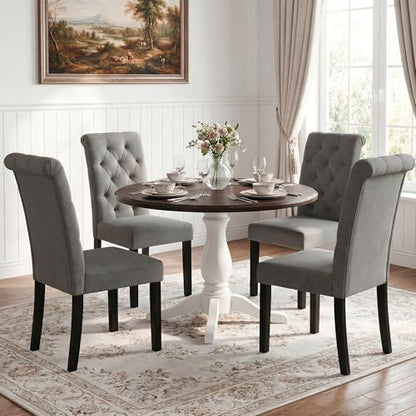LSSBOUGHT Upholstered Dining Chairs Set of 6,Tufted Parsons Kitchen Chair with Solid Wood Legs, Modern Towel Fabric Side Chair for Dining Room/Restaurant(6pcs,Gray) - color: Gray-fabric, size: Set of 6