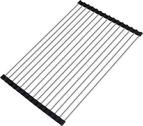 Seropy Roll Up Dish Drying Rack Over the Sink Drying Rack for Kitchen, Folding Dish Rack Over Sink Mat, Stainless Steel Dish Drainer Rack Kitchen Organizer Accessories Black 17"x11.8" - color: Black, size: 17 x 11.8 in