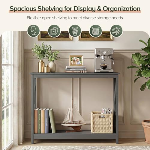 JupiterForce 39.4'' Entryway Table Console Table, 2-Tier Narrow Sofa Side Table with Storage Shelves for Entryway, Living Room, Hallway, Office, Foyer, Space Saving (Grey) - color: Grey