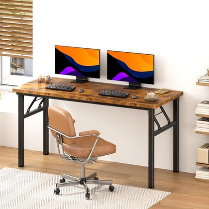 Need Office Computer Desk - 54.3L Sturdy and Heavy Duty Folding Laptop Table,Writing Table/Home Office Desk/Sewing Table,No Assembly Required (Rustic Brown & Black Frame) - color: Rustic Brown & Black Frame, size: 54.3inch
