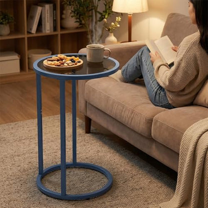 C Table Side End Table,Glass Couch Table Set of 2, Round Sofa End Table with Metal Frame, Small Snack Table for Living Room, Bedroom, Small Spaces, Easy Assembly (Blue,2pcs) - color: Blue