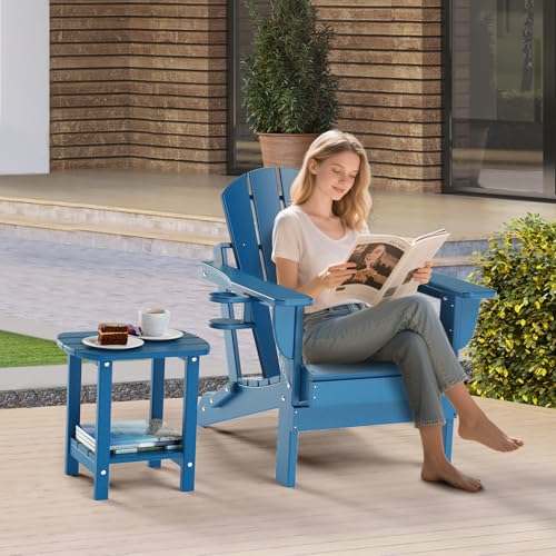 nalone Adirondack Side Table 16.5" Outdoor Side Table HDPE Plastic Double Adirondack End Table Small Table for Patio(Navy Blue) - color: Navy Blue