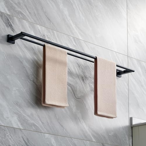 Miyili Matte Black Double Bath Towel Bar 36-Inch Stainless Steel Hand Towel Rack for Bathroom Wall Mount, A02B90B - color: Matte Black, size: 36-Inch