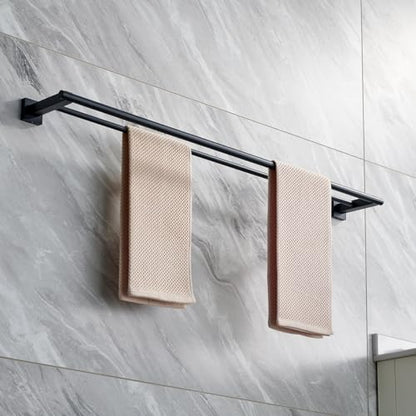 Miyili Matte Black Double Bath Towel Bar 36-Inch Stainless Steel Hand Towel Rack for Bathroom Wall Mount, A02B90B - color: Matte Black, size: 36-Inch