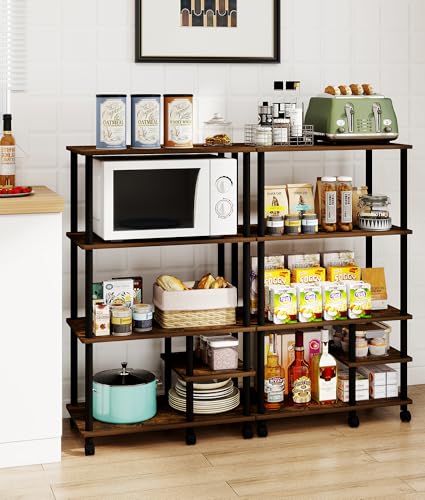 Kitchen Island with Storage, 4-Tier Microwave Cart Table with Wood Top, Small Baker's Rack for Kitchen, Living Room, Balcony, Brown - color: Brown