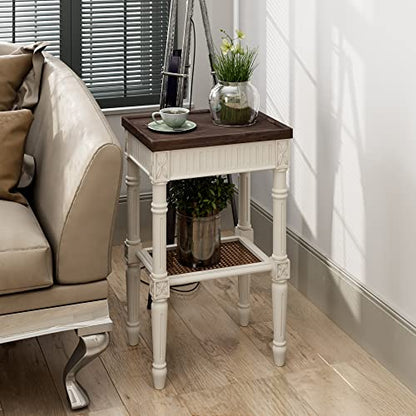COZAYH End Table 2-Pack - French Country Tray Top - Rustic White | Engineered Wood, 17 x 13 x 28.25 in, 35 lb Capacity, Wicker Pattern Shelf, Distressed Finish, Indoor Use - color: White, size: 2-Pack