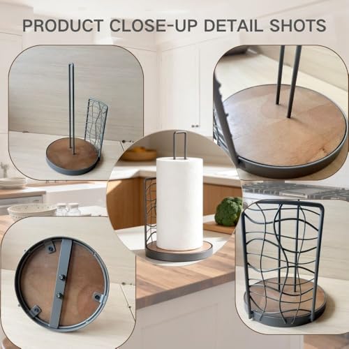 Farmhouse Paper Towel Holder Countertop, 11.6" Pre-Assembled Kitchen Rack for Easy Tear