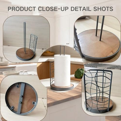 Farmhouse Paper Towel Holder Countertop, 11.6" Pre-Assembled Kitchen Rack for Easy Tear