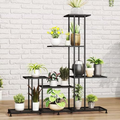 Twhep Heavy Duty Metal Plant Stand, 5 Tiers Multifunctional Plant Stand for Indoor Outdoor, for Tall Large Rack for Living Room Garden Balcony, Black
