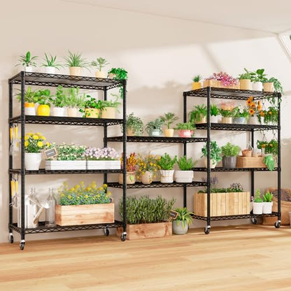 PrimeZone 74''H Wire Shelving 1250lbs 5 Tier Storage Shelves with Wheels NSF Certified Heavy Duty Steel Metal Shelf Adjustable Rolling Rack Kitchen Garage Closet Pantry Laundry 74''HX36''WX14''D 2PCS - size: 36" W x 14" D x 74" H