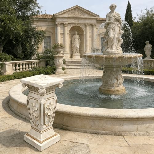 European Style Floral Carved Roman Column Pedestal - Resin Decorative Pillar Stand, Indoor / Outdoor Elegant Display Table for Garden, Courtyard, Statues & Home Ornaments(22.05" H x 9.06" W )