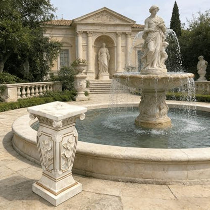 European Style Floral Carved Roman Column Pedestal - Resin Decorative Pillar Stand, Indoor / Outdoor Elegant Display Table for Garden, Courtyard, Statues & Home Ornaments(22.05" H x 9.06" W )