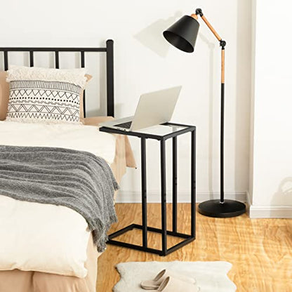 HOOBRO C Shaped End Table, Set of 2, Glass Side Table with Metal Frame, Black Coffee Table for Small Space, Modern Style, for Living Room, Black BK03SFP201 - color: Black