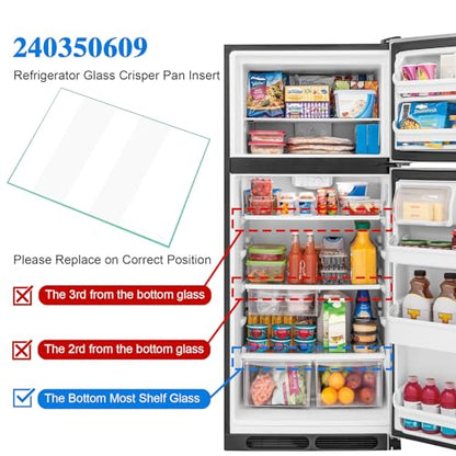 240350609 Glass Shelf Replacement Compatible with Frigidaire Kenmore Refrigerator – Crisper Pan Insert Replacement Parts for LFHT2131QE1, FFHT2131QS6, AP2115929 - color: 240350609