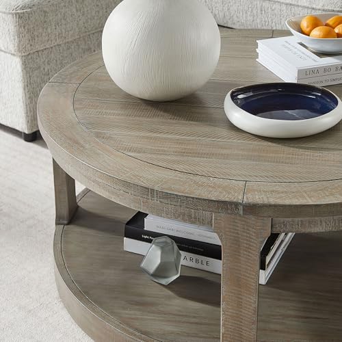 40'' Round Wood Coffee Table Circle Coffee Table with 4 Wheel for Living Room, Moveable Modern Retro Farmhouse Style, Easy Assembly, Light Brown (ø40'' x 17.52'') - color: S1-ø40'' -Light Brown