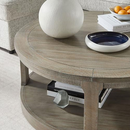 40'' Round Wood Coffee Table Circle Coffee Table with 4 Wheel for Living Room, Moveable Modern Retro Farmhouse Style, Easy Assembly, Light Brown (ø40'' x 17.52'') - color: S1-ø40'' -Light Brown