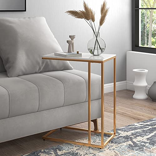 Rectangle Faux Marble Top C Table End Table for Sofa Couch and Bed Gold - color: Gold