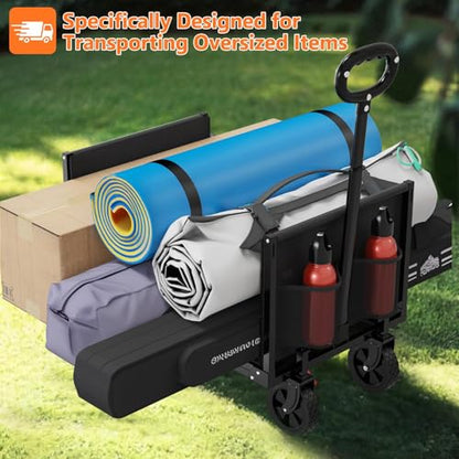 3 in 1 Wagons Carts Foldable with 360LBS Capacity, 120L Heavy Duty Collapsible Wagon, Utility Wagon Cart with Wheels for Grocery, Camping, Shopping, Beach, Garden Black
