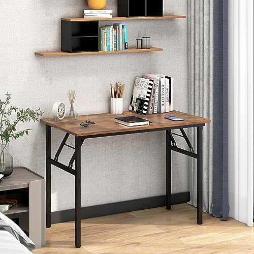 Need Folding Desk for Home Office 39-3/8 inch Length Modern Folding Table Computer Desk No Install Needed Rustic Brown Desktop Black Frame AC5FB(100 * 60) - color: Rustic Brown & Black Frame, size: 39inch
