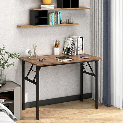 Need Folding Desk for Home Office 39-3/8 inch Length Modern Folding Table Computer Desk No Install Needed Rustic Brown Desktop Black Frame AC5FB(100 * 60) - color: Rustic Brown & Black Frame, size: 39inch